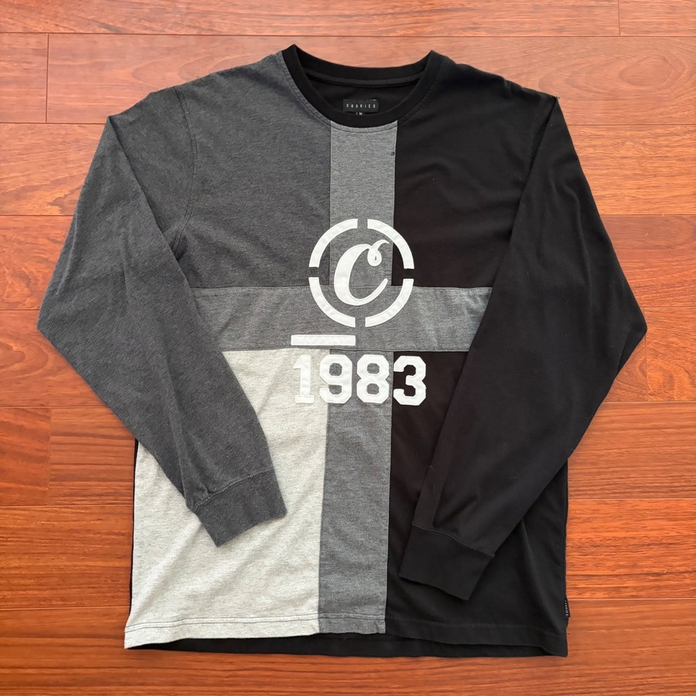 Cookies Long Sleeve Shirt Men's XL Black Grey Colorblock 1983 Streetwear Y2K